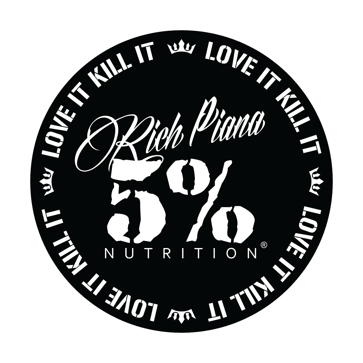 5% Brand Decal feat. LOVE IT KILL IT Border | 4-Inch Round (Black) - 5% Nutrition