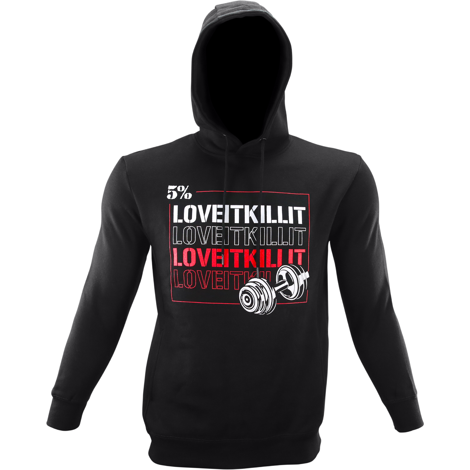 Love It, Kill It Dumbbell, Black Pullover Hoodie - 5% Nutrition