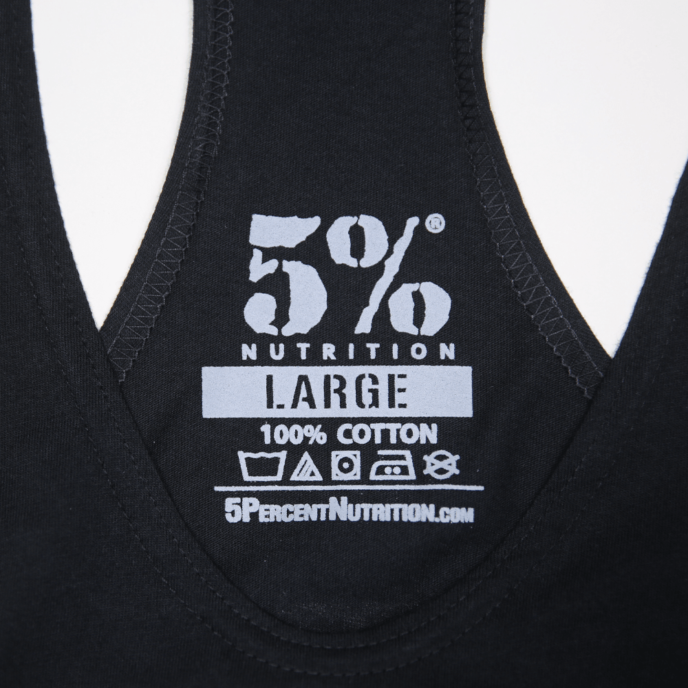 5%, Black Stringer Tank with Red Lettering - 5% Nutrition