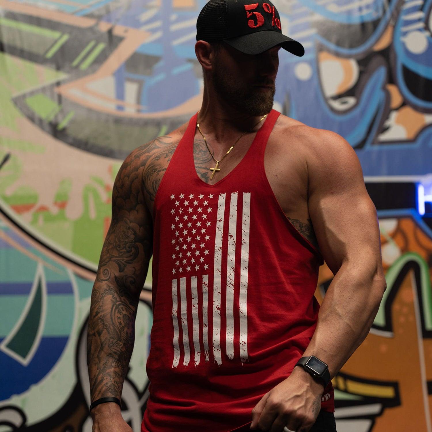 5% Flag, Red Stringer Tank with white Lettering - 5% Nutrition