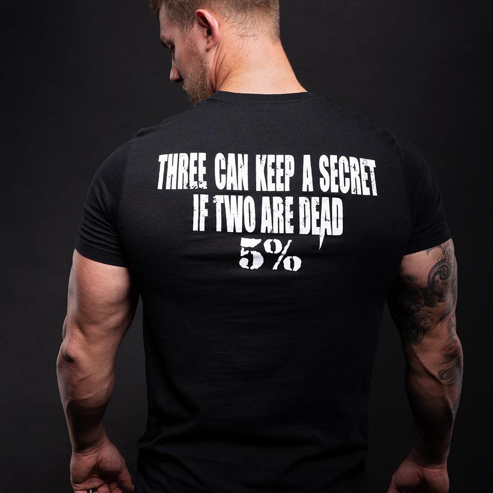 KEEP SECRET, Black T-Shirt with White Lettering - 5% Nutrition