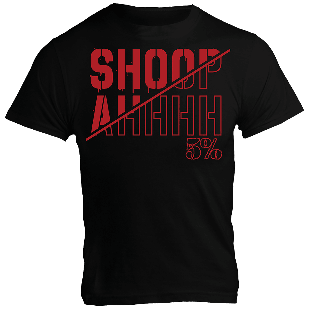 SHOOPAH, Black T-Shirt with Red Lettering - 5% Nutrition